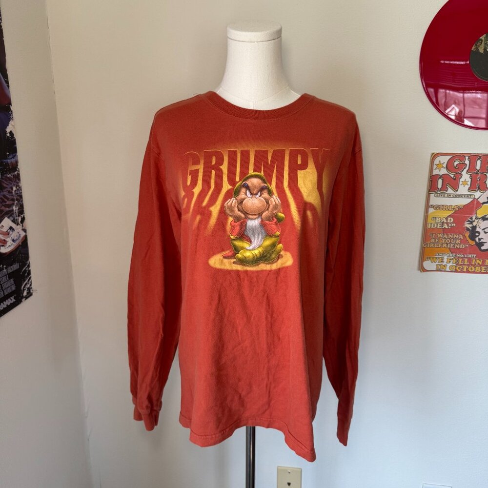 Disney Store Grumpy Long Sleeve Orange Graphic Shirt